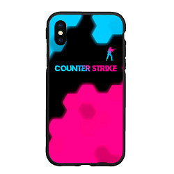 Чехол iPhone XS Max матовый Counter Strike - neon gradient: символ сверху, цвет: 3D-черный
