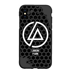 Чехол iPhone XS Max матовый Linkin Park glitch на темном фоне, цвет: 3D-черный