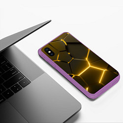 Чехол iPhone XS Max матовый Золотые неоновые геометрические плиты, цвет: 3D-фиолетовый — фото 2