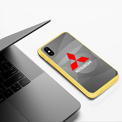 Чехол iPhone XS Max матовый Mitsubishi - серая с кружочками абстракция, цвет: 3D-желтый — фото 2