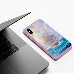 Чехол iPhone XS Max матовый Фрегат в штормовом океане, цвет: 3D-сиреневый — фото 2