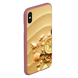 Чехол iPhone XS Max матовый Композиция из ракушек и компаса на песке, цвет: 3D-малиновый — фото 2