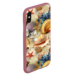 Чехол iPhone XS Max матовый Морские раковины, кораллы, морские звёзды на песке, цвет: 3D-малиновый — фото 2