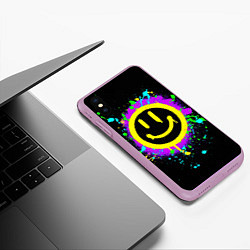 Чехол iPhone XS Max матовый Смайлик - неоновые брызги, цвет: 3D-сиреневый — фото 2