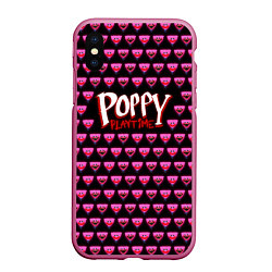 Чехол iPhone XS Max матовый Poppy Playtime - Kissy Missy Pattern - Huggy Wuggy, цвет: 3D-малиновый