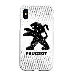 Чехол iPhone XS Max матовый Peugeot с потертостями на светлом фоне, цвет: 3D-белый