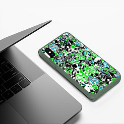 Чехол iPhone XS Max матовый Зелено-голубой абстрактный узор, цвет: 3D-темно-зеленый — фото 2