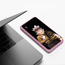 Чехол iPhone XS Max матовый Аста черный бык - Черный клевер, цвет: 3D-розовый — фото 2