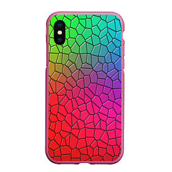 Чехол iPhone XS Max матовый Разноцветное витражное стекло, цвет: 3D-малиновый