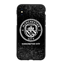 Чехол iPhone XS Max матовый Manchester City с потертостями на темном фоне, цвет: 3D-черный
