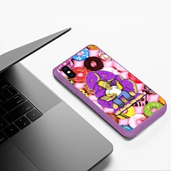 Чехол iPhone XS Max матовый Гомер Симпсон в окружении пончиков, цвет: 3D-фиолетовый — фото 2