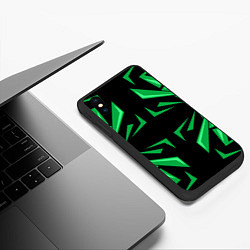 Чехол iPhone XS Max матовый Фигуры зеленого цвета на черном фоне geometry, цвет: 3D-черный — фото 2