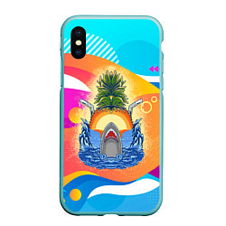 Чехол iPhone XS Max матовый Акула и ананас, цвет: 3D-мятный