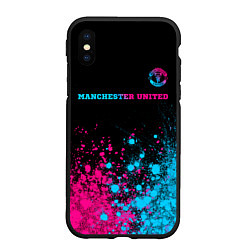 Чехол iPhone XS Max матовый Manchester United - neon gradient: символ сверху, цвет: 3D-черный