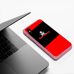 Чехол iPhone XS Max матовый Iron Maiden - красные полосы, цвет: 3D-малиновый — фото 2