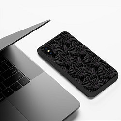 Чехол iPhone XS Max матовый Белые контуры тропических листьев на черном, цвет: 3D-черный — фото 2