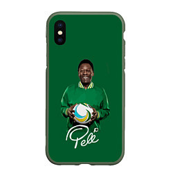 Чехол iPhone XS Max матовый Пеле PELE легенда футбола, цвет: 3D-темно-зеленый