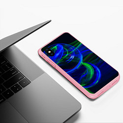 Чехол iPhone XS Max матовый Неоновые лучи и шар во тьме, цвет: 3D-баблгам — фото 2