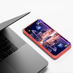 Чехол iPhone XS Max матовый Ночной Сингапур, цвет: 3D-красный — фото 2