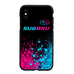 Чехол iPhone XS Max матовый Subaru - neon gradient: символ сверху