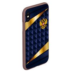 Чехол iPhone XS Max матовый Золотой герб России на объемном синим фоне, цвет: 3D-коричневый — фото 2