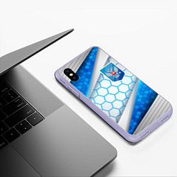 Чехол iPhone XS Max матовый Синий герб России на объемном фоне, цвет: 3D-светло-сиреневый — фото 2