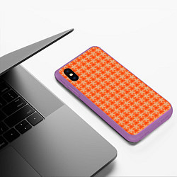 Чехол iPhone XS Max матовый Цветочки на оранжевом фоне, цвет: 3D-фиолетовый — фото 2