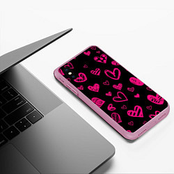 Чехол iPhone XS Max матовый Розовые сердца, цвет: 3D-розовый — фото 2