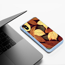 Чехол iPhone XS Max матовый Листья осени узор, цвет: 3D-голубой — фото 2