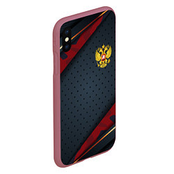 Чехол iPhone XS Max матовый Герб России черно-красный камуфляж, цвет: 3D-малиновый — фото 2