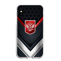 Чехол iPhone XS Max матовый Красный герб России, цвет: 3D-белый