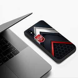 Чехол iPhone XS Max матовый Герб России на объемном фоне, цвет: 3D-черный — фото 2