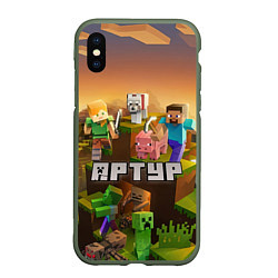 Чехол iPhone XS Max матовый Артур Minecraft, цвет: 3D-темно-зеленый