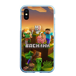 Чехол iPhone XS Max матовый Василий Minecraft, цвет: 3D-голубой