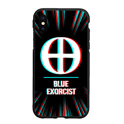 Чехол iPhone XS Max матовый Символ Blue Exorcist в стиле glitch на темном фоне, цвет: 3D-черный