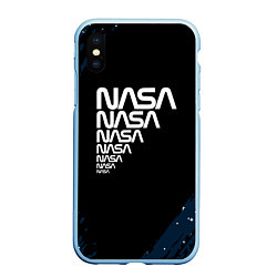 Чехол iPhone XS Max матовый Nasa надпись, цвет: 3D-голубой