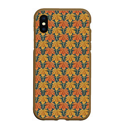 Чехол iPhone XS Max матовый Осенние кленовые листья в золотой чешуей на бирюзо