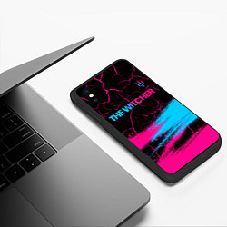 Чехол iPhone XS Max матовый The Witcher - neon gradient: символ сверху, цвет: 3D-черный — фото 2