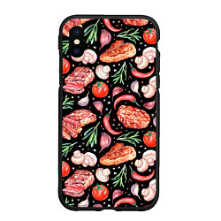 Чехол iPhone XS Max матовый Мясо, помидоры, шампиньоны, цвет: 3D-черный