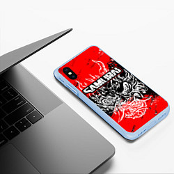 Чехол iPhone XS Max матовый Самурай - Маска Они - киберпанк, цвет: 3D-голубой — фото 2