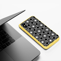 Чехол iPhone XS Max матовый Абстрактный чёрно-белый узoр, цвет: 3D-желтый — фото 2