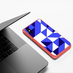 Чехол iPhone XS Max матовый Абстрактный сине-белый паттерн, цвет: 3D-красный — фото 2