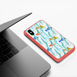 Чехол iPhone XS Max матовый Детский рисунок рыбки акварель, цвет: 3D-красный — фото 2
