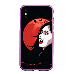 Чехол iPhone XS Max матовый Вампирша на фоне красной луны, цвет: 3D-фиолетовый