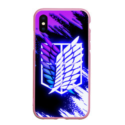 Чехол iPhone XS Max матовый Attack on Titan - logo neon, цвет: 3D-розовый