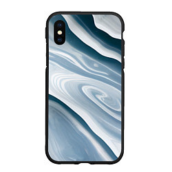 Чехол iPhone XS Max матовый Сине-белые разводы краски, цвет: 3D-черный