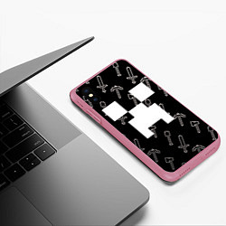 Чехол iPhone XS Max матовый Майкрафт паттерн - Криппер, цвет: 3D-малиновый — фото 2