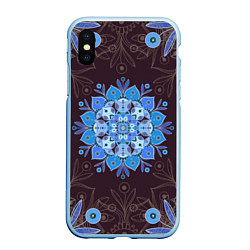Чехол iPhone XS Max матовый Мандала-цветок Голубая снежинка, цвет: 3D-голубой