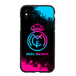 Чехол iPhone XS Max матовый Real Madrid - neon gradient, цвет: 3D-черный