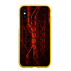 Чехол iPhone XS Max матовый Соты на красном фоне, цвет: 3D-желтый